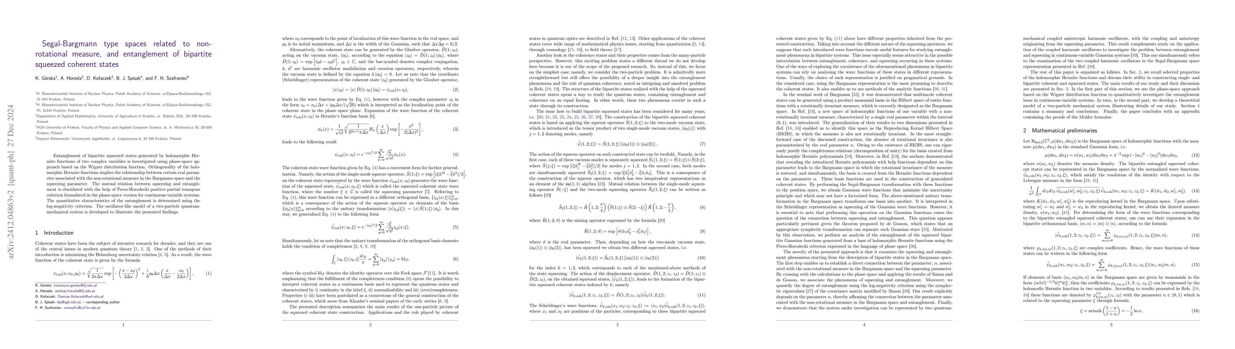 Thumbnail for Non-rotational measures in the Bargmann space, and entanglement of
  bipartite squeezed coherent states