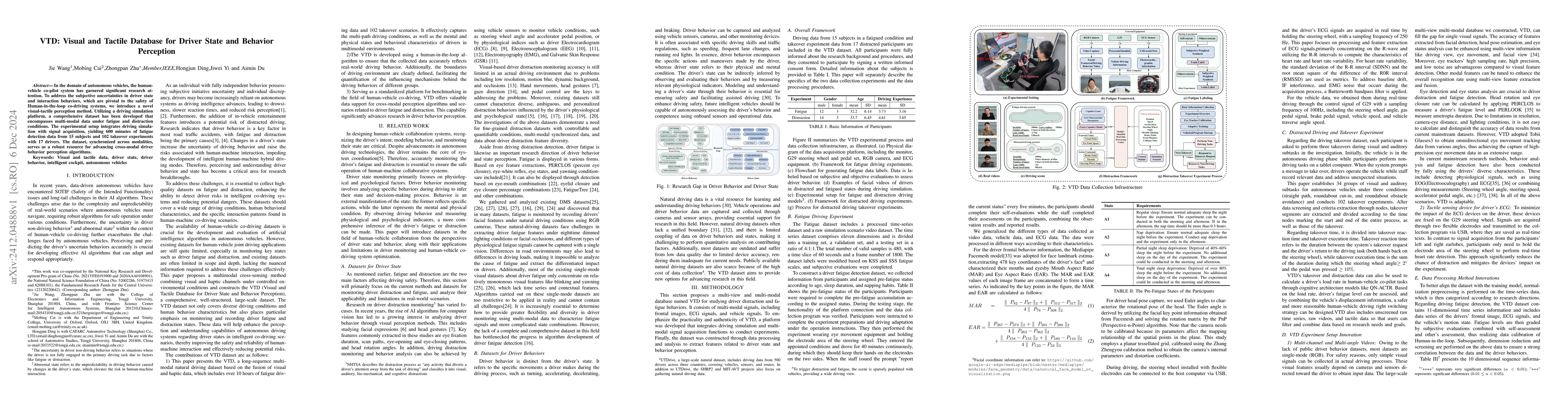Thumbnail for VTD: Visual and Tactile Database for Driver State and Behavior
  Perception
