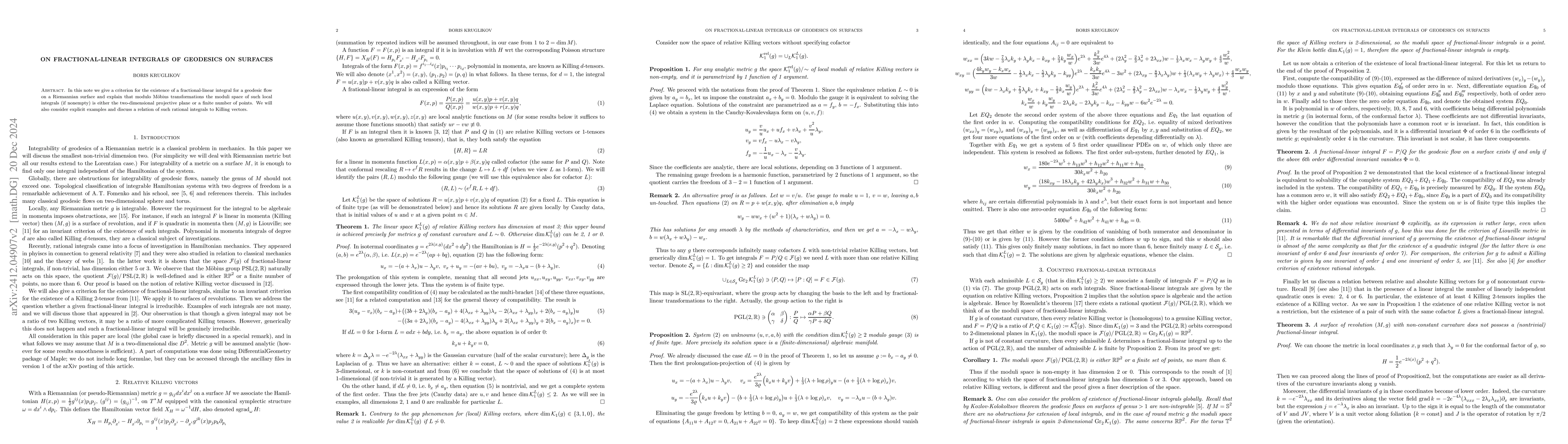 Thumbnail for On fractional-linear integrals of geodesics on surfaces