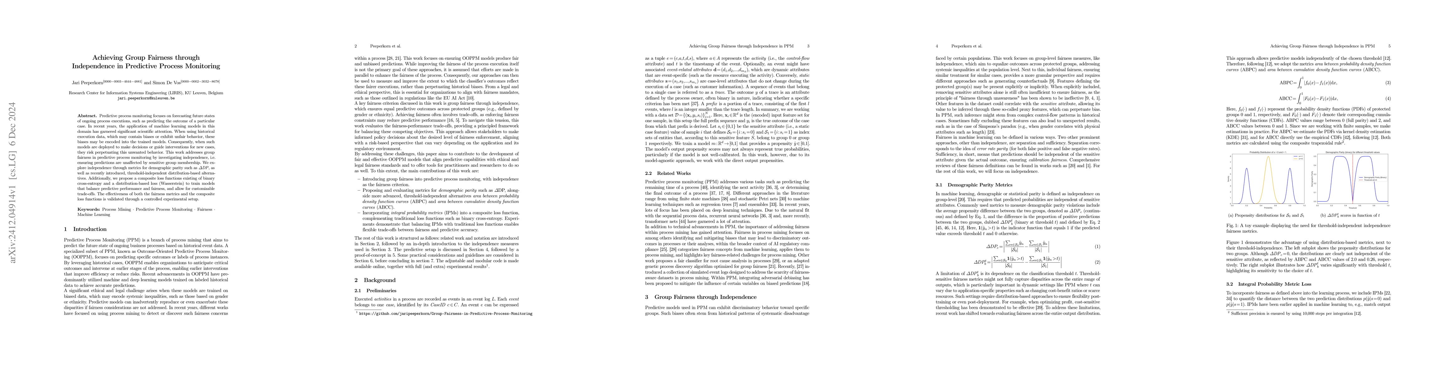 Thumbnail for Achieving Group Fairness through Independence in Predictive Process
  Monitoring