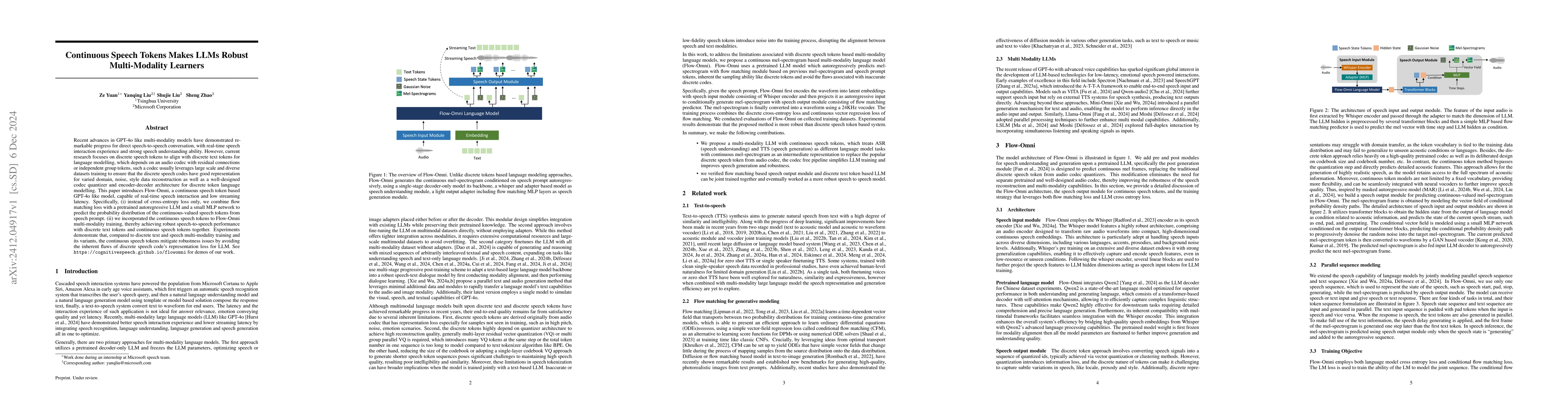 Thumbnail for Continuous Speech Tokens Makes LLMs Robust Multi-Modality Learners