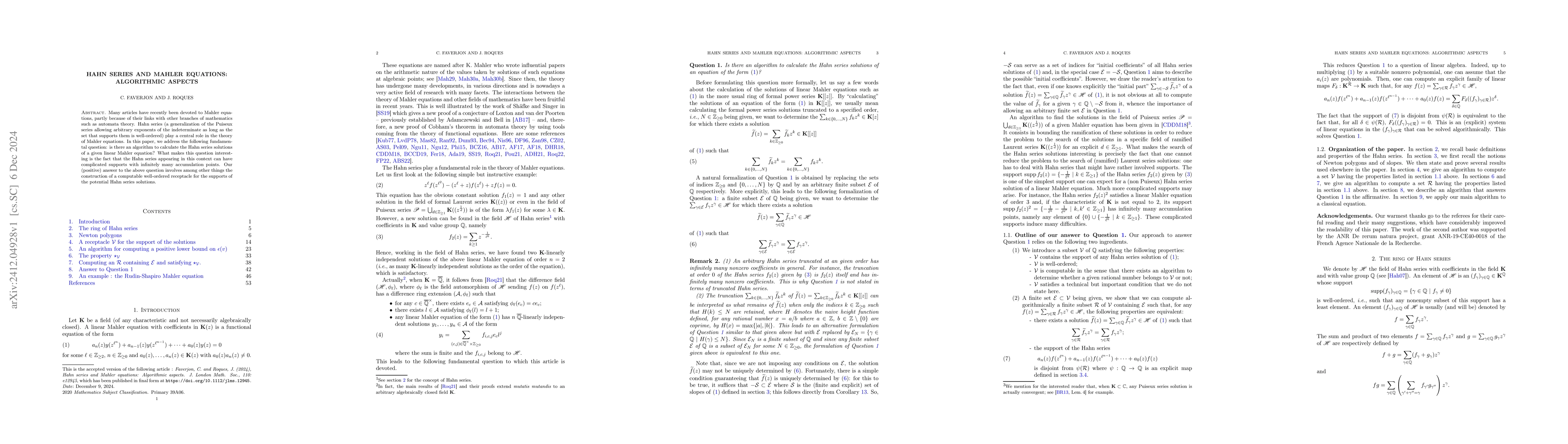 Thumbnail for Hahn series and Mahler equations: Algorithmic aspects