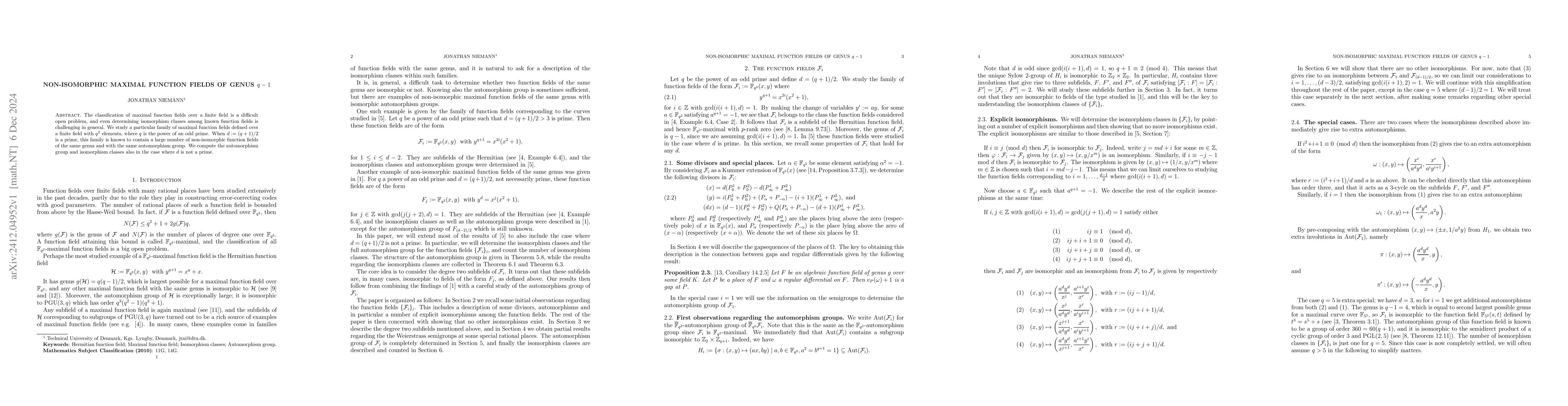 Thumbnail for Non-isomorphic maximal function fields of genus $q-1$