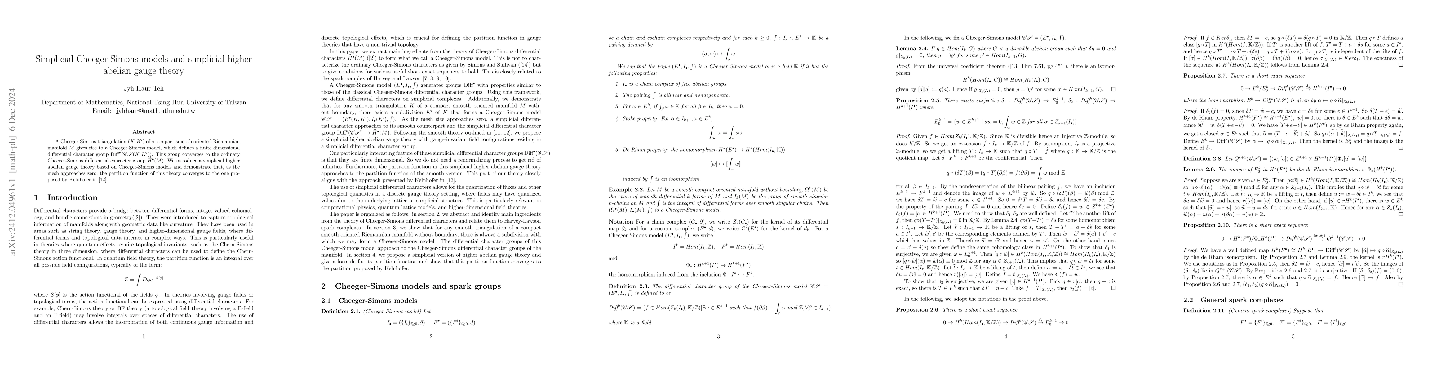 Thumbnail for Simplicial Cheeger-Simons models and simplicial higher abelian gauge
  theory