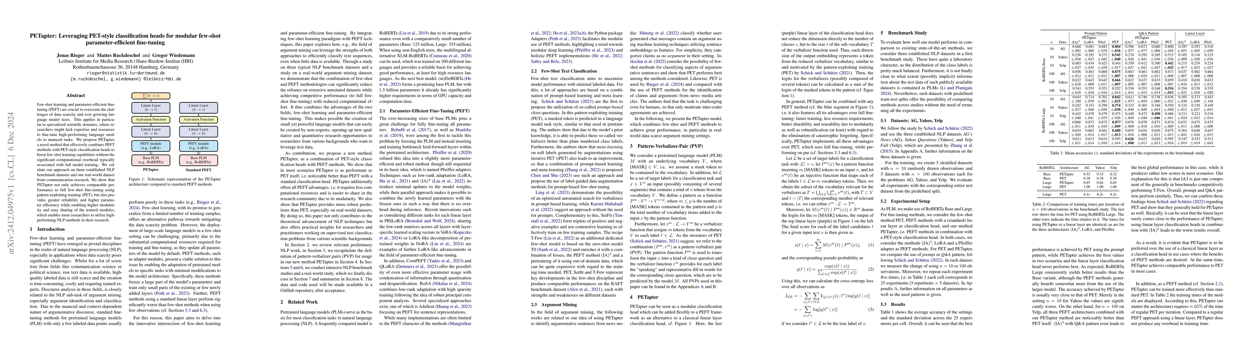 Thumbnail for PETapter: Leveraging PET-style classification heads for modular few-shot
  parameter-efficient fine-tuning