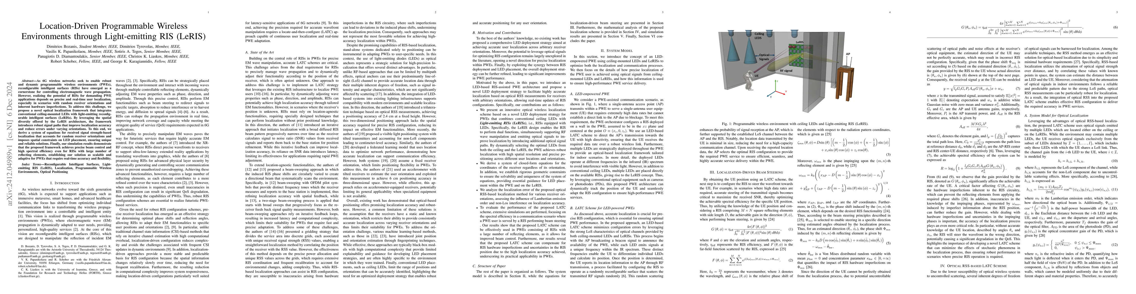 Thumbnail for Location-Driven Programmable Wireless Environments through
  Light-emitting RIS (LeRIS)