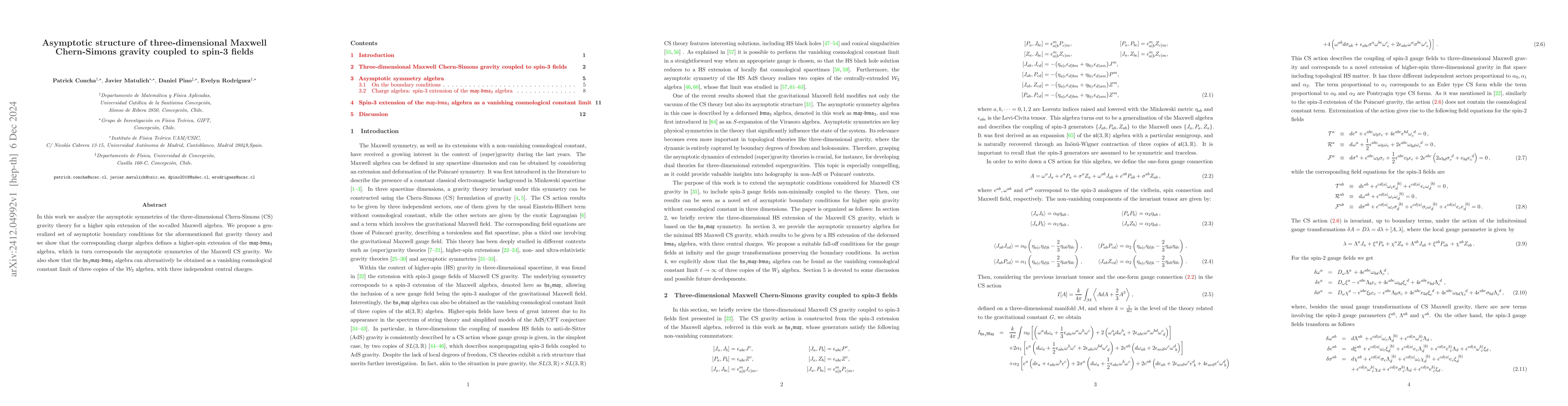 Thumbnail for Asymptotic structure of three-dimensional Maxwell Chern-Simons gravity
  coupled to spin-3 fields