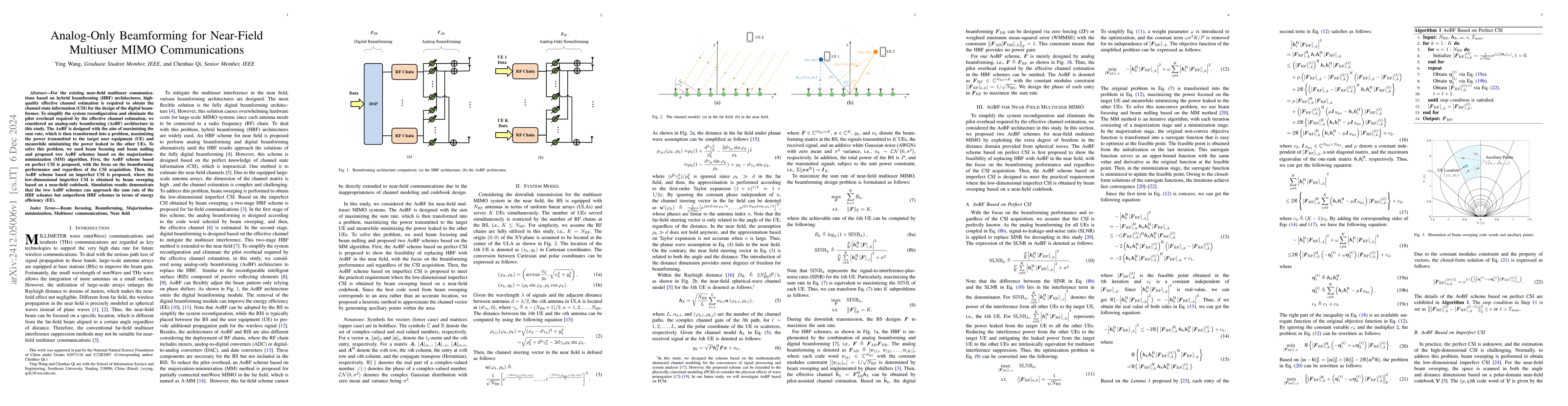 Thumbnail for Analog-Only Beamforming for Near-Field Multiuser MIMO Communications