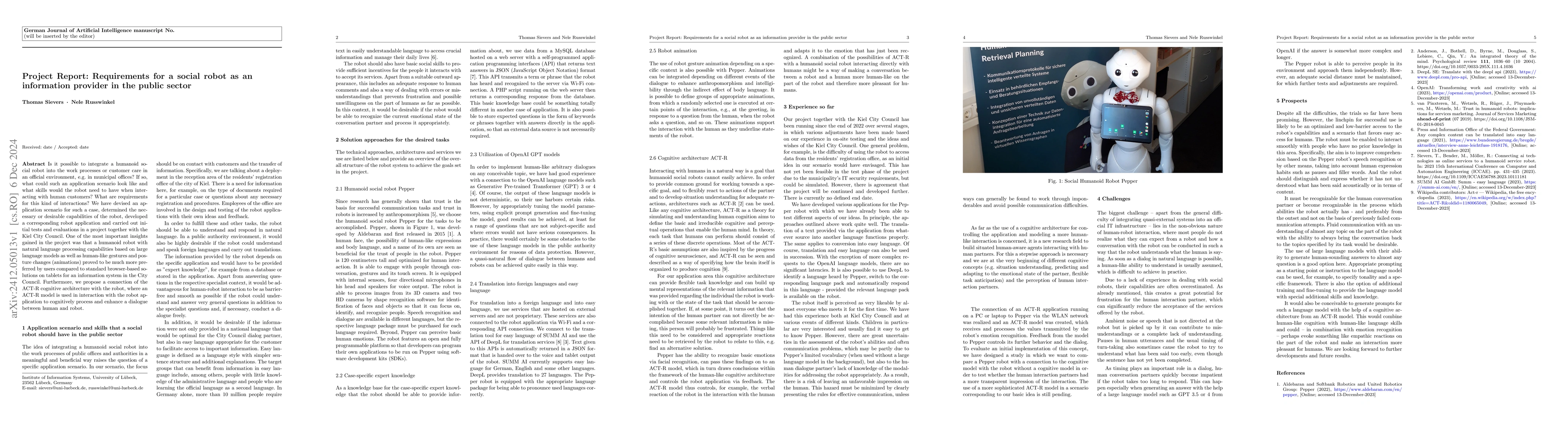 Thumbnail for Project Report: Requirements for a Social Robot as an Information
  Provider in the Public Sector