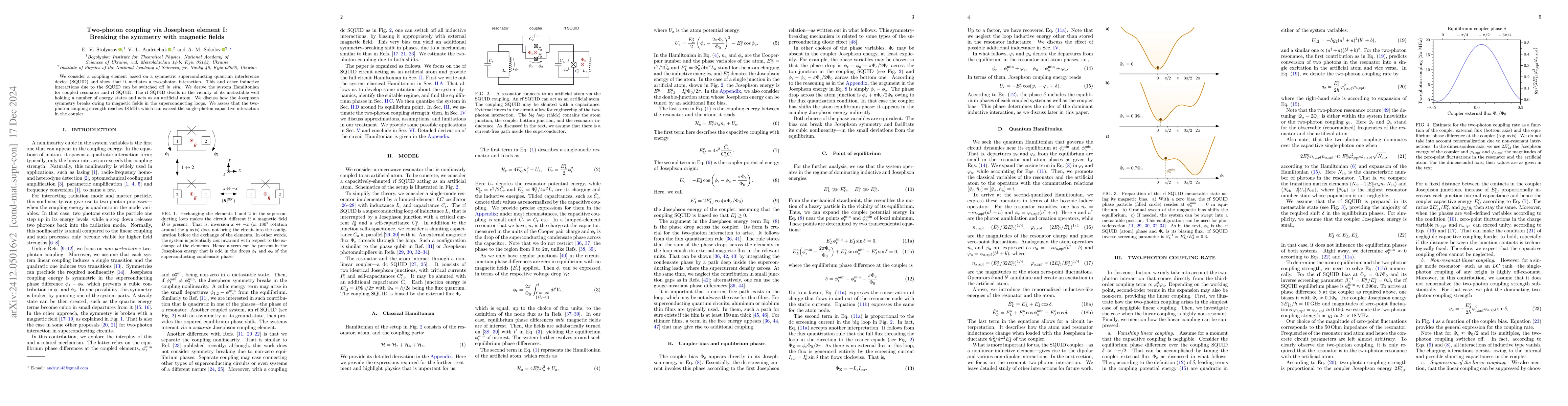 Thumbnail for Two-photon coupling via Josephson element I: Breaking the symmetry with
  magnetic fields