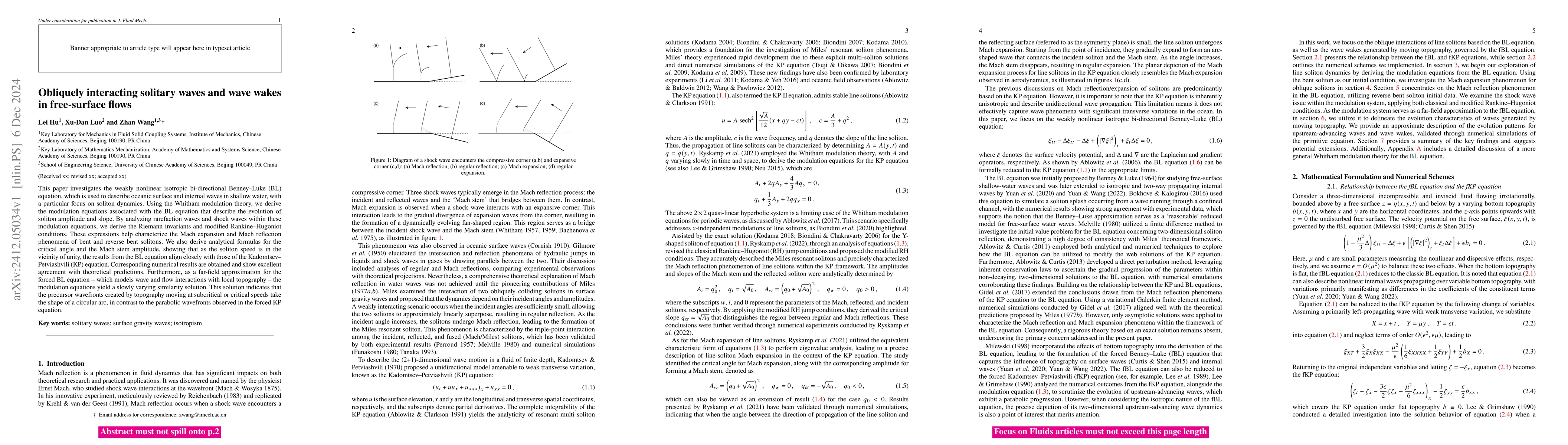 Thumbnail for Obliquely interacting solitary waves and wave wakes in free-surface
  flows