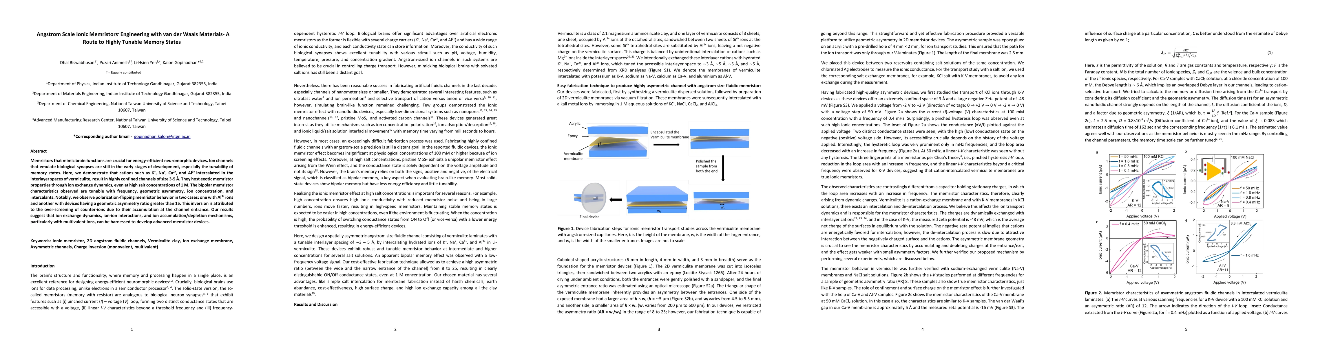 Thumbnail for Angstrom Scale Ionic Memristors' Engineering with van der Waals
  Materials- A Route to Highly Tunable Memory States