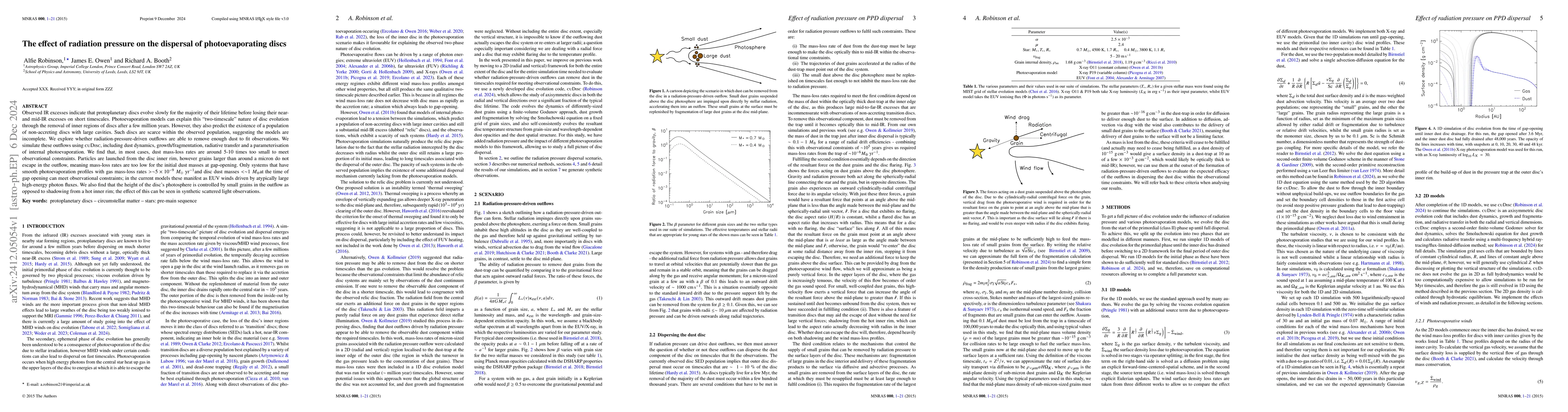 Thumbnail for The effect of radiation pressure on the dispersal of photoevaporating
  discs