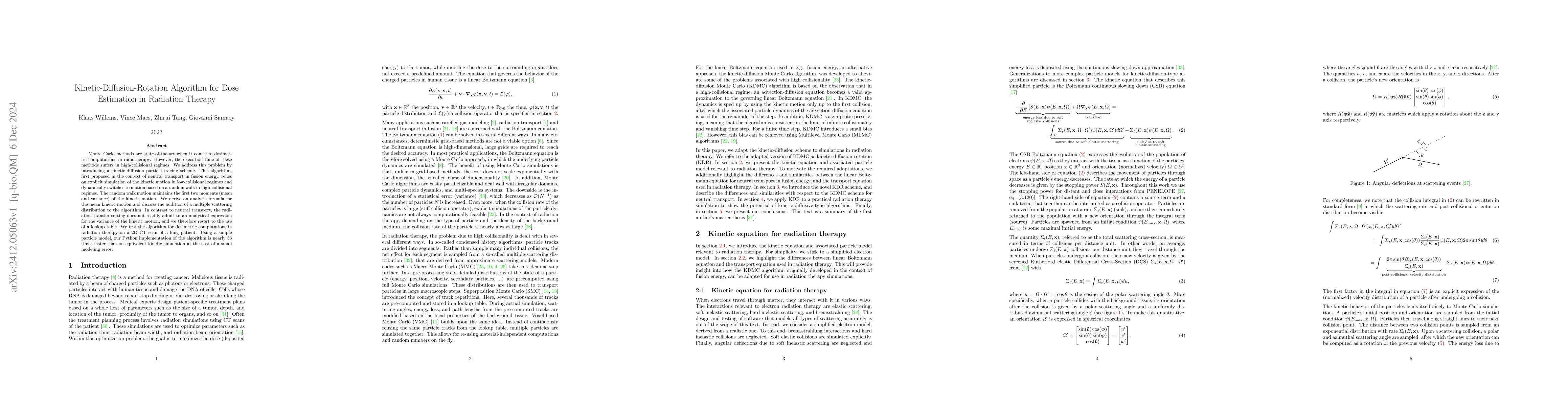 Thumbnail for Kinetic-Diffusion-Rotation Algorithm for Dose Estimation in Radiation
  Therapy