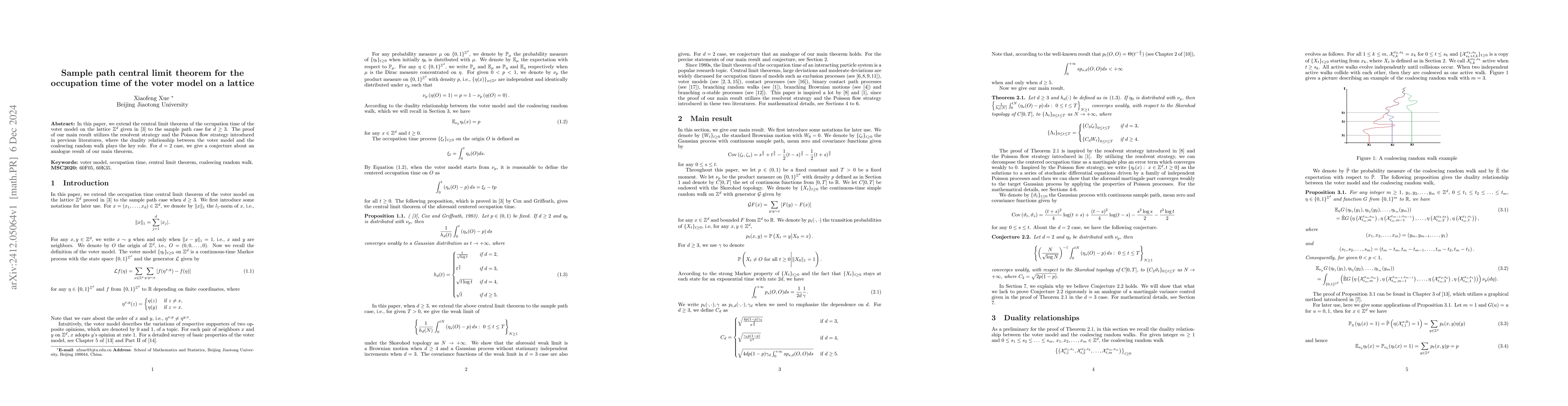 Thumbnail for Sample path central limit theorem for the occupation time of the voter
  model on a lattice