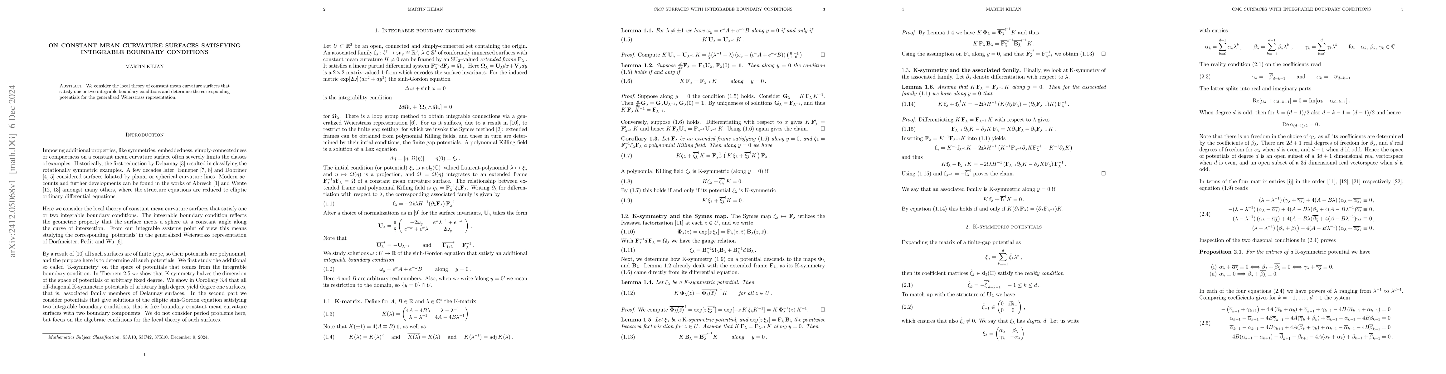 Thumbnail for On constant mean curvature surfaces satisfying integrable boundary
  conditions