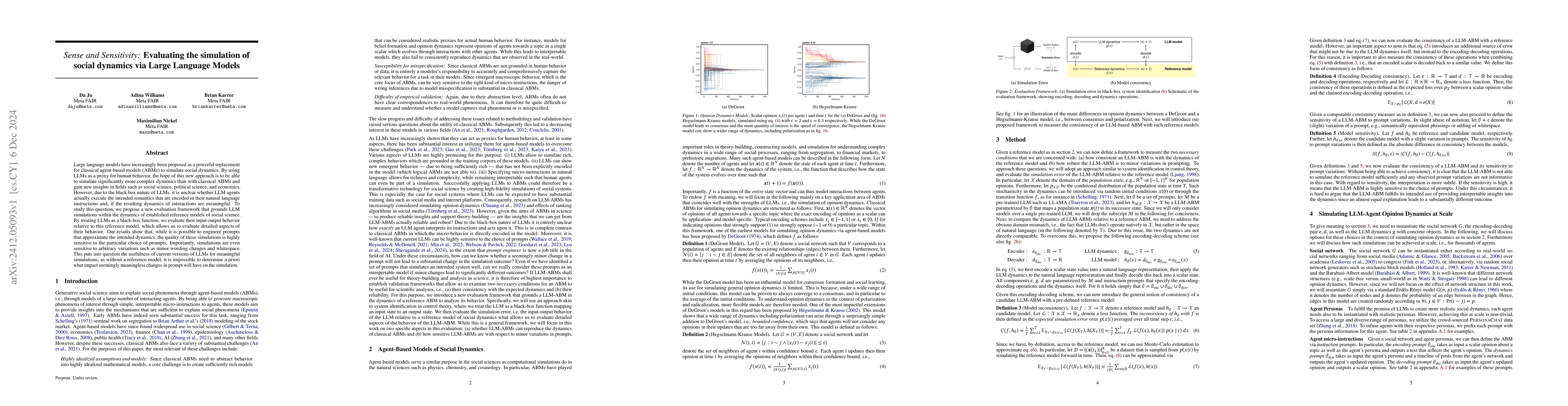 Thumbnail for Sense and Sensitivity: Evaluating the simulation of social dynamics via
  Large Language Models