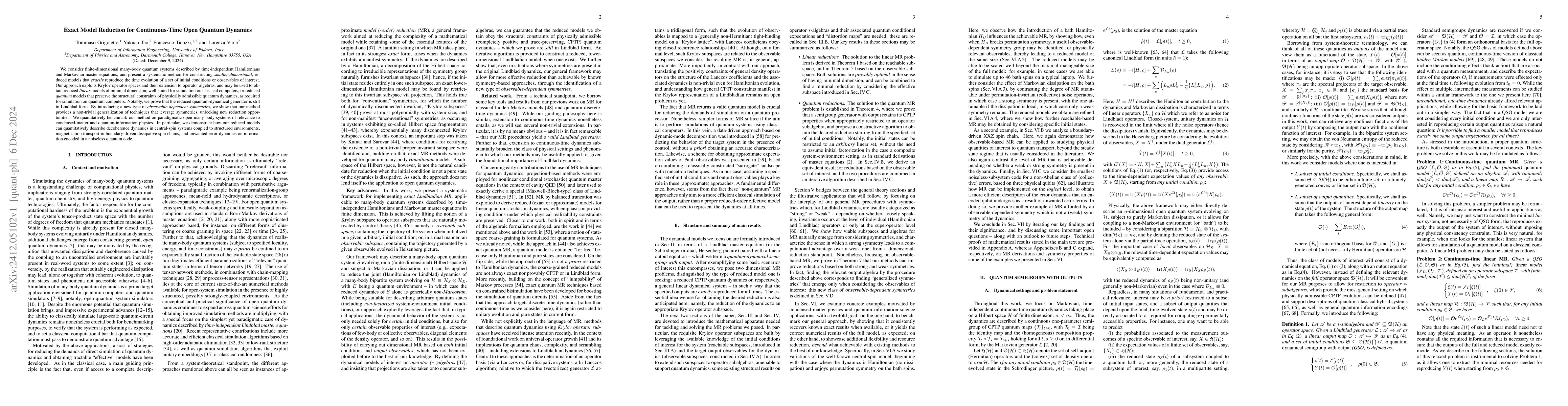 Thumbnail for Exact Model Reduction for Continuous-Time Open Quantum Dynamics