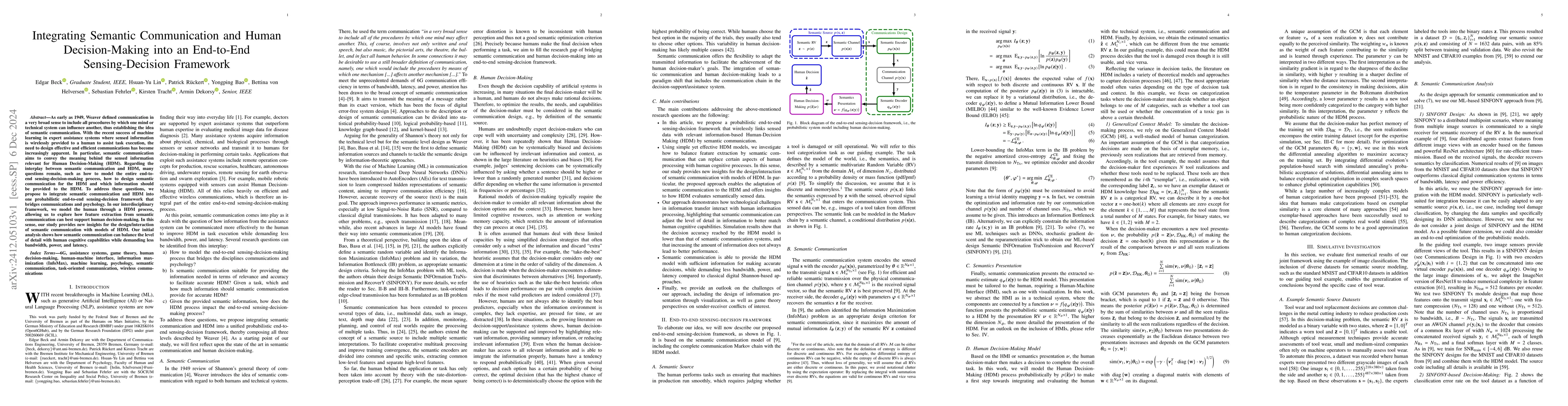 Thumbnail for Integrating Semantic Communication and Human Decision-Making into an
  End-to-End Sensing-Decision Framework