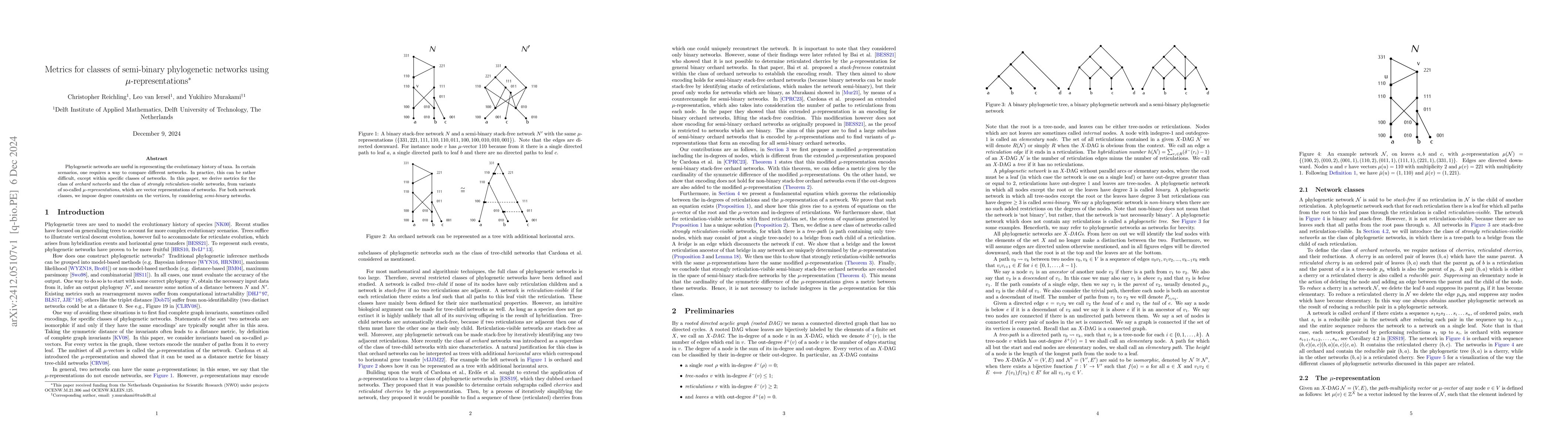 Thumbnail for Metrics for classes of semi-binary phylogenetic networks using
  $μ$-representations