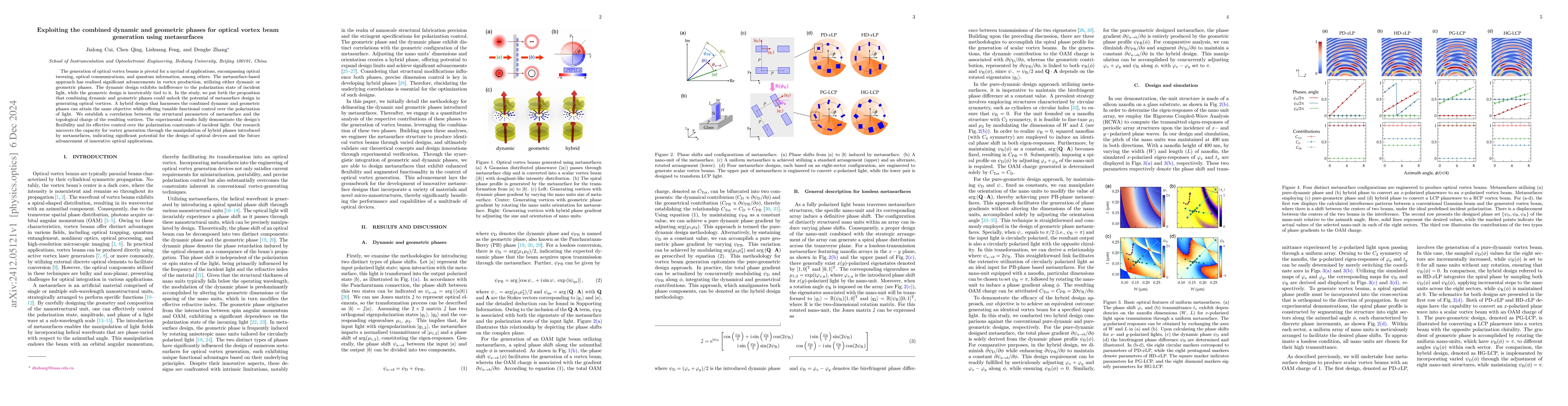 Thumbnail for Exploiting the combined dynamic and geometric phases for optical vortex
  beam generation using metasurfaces