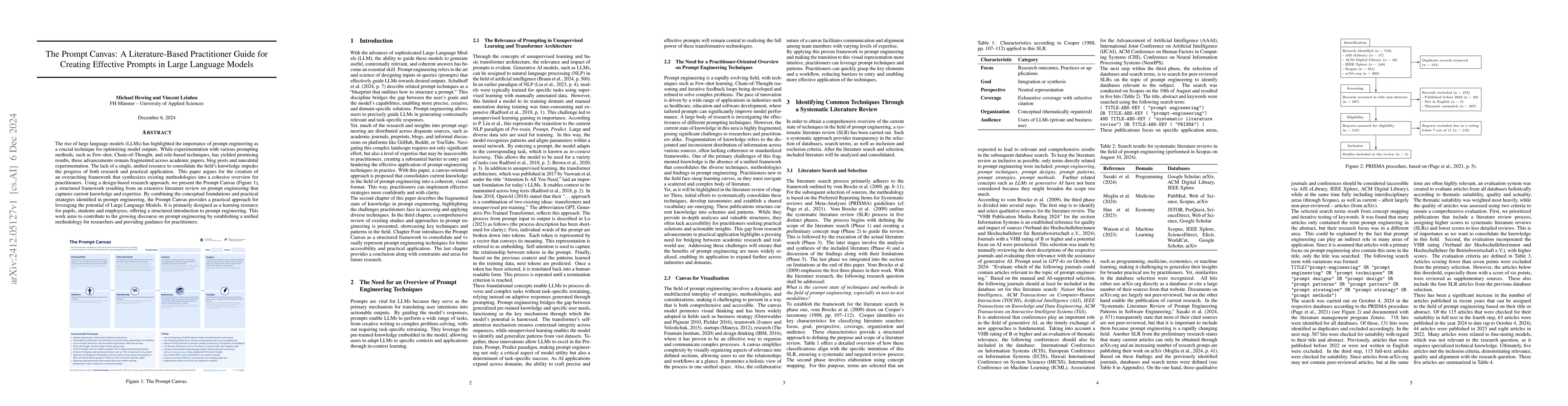 Thumbnail for The Prompt Canvas: A Literature-Based Practitioner Guide for Creating
  Effective Prompts in Large Language Models