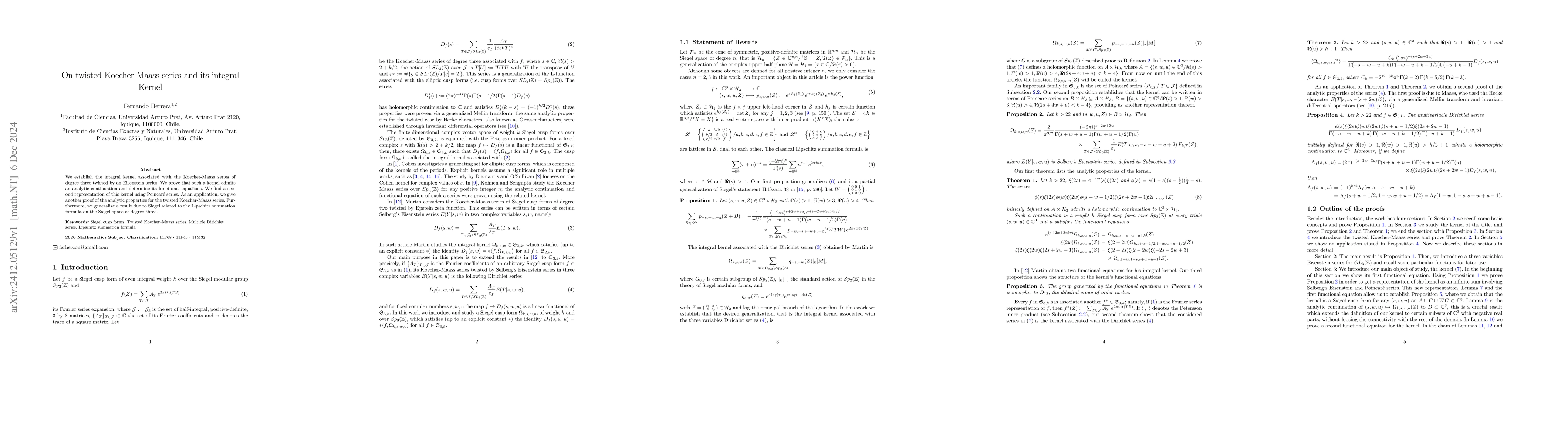 Thumbnail for On twisted Koecher-Maass series and its integral Kernel