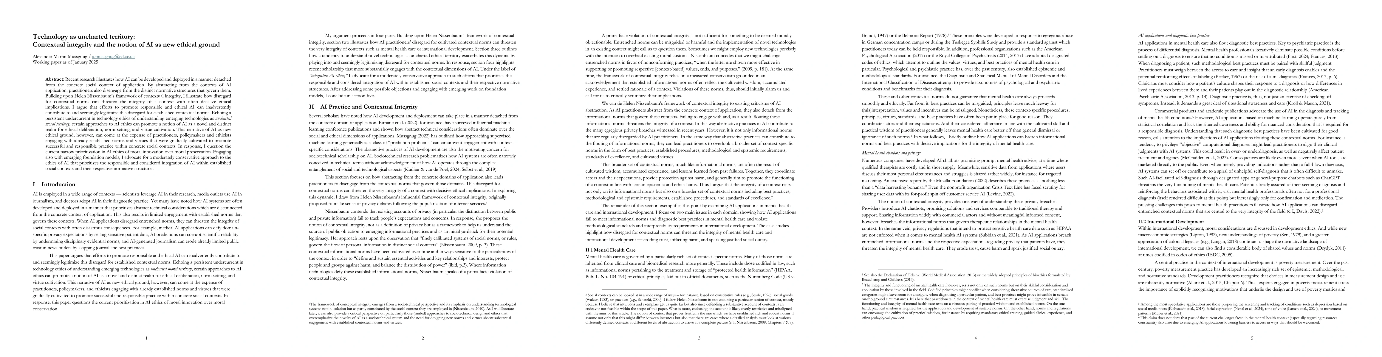 Thumbnail for Technology as uncharted territory: Contextual integrity and the notion
  of AI as new ethical ground