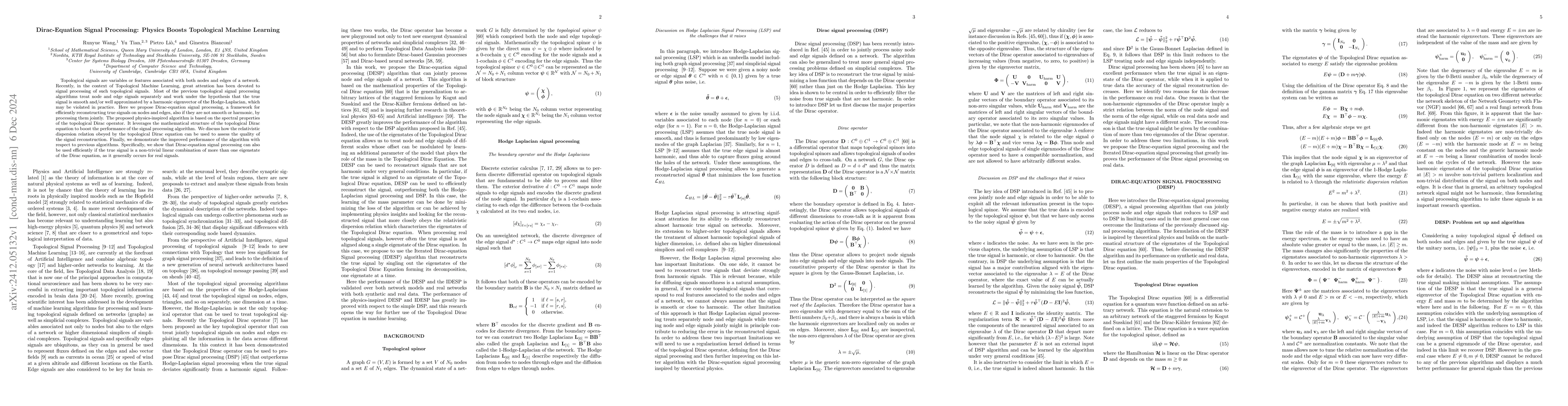 Thumbnail for Dirac-Equation Signal Processing: Physics Boosts Topological Machine
  Learning