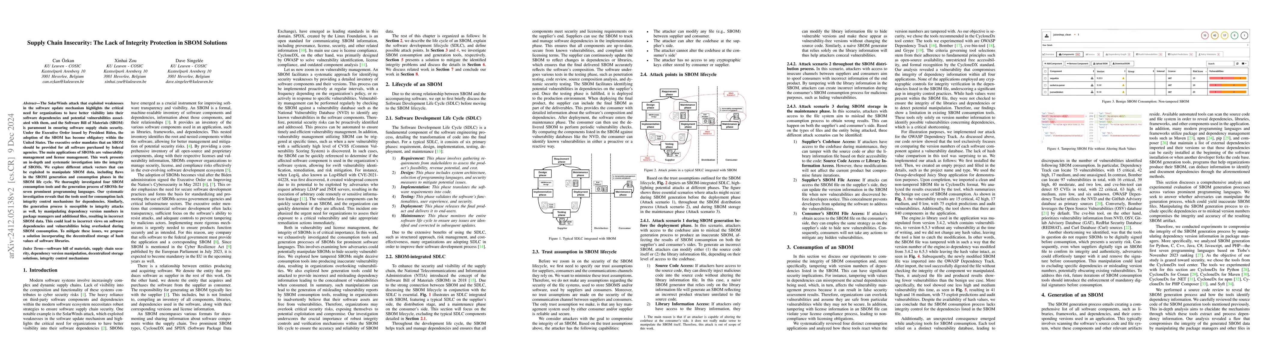 Thumbnail for Supply Chain Insecurity: The Lack of Integrity Protection in SBOM
  Solutions