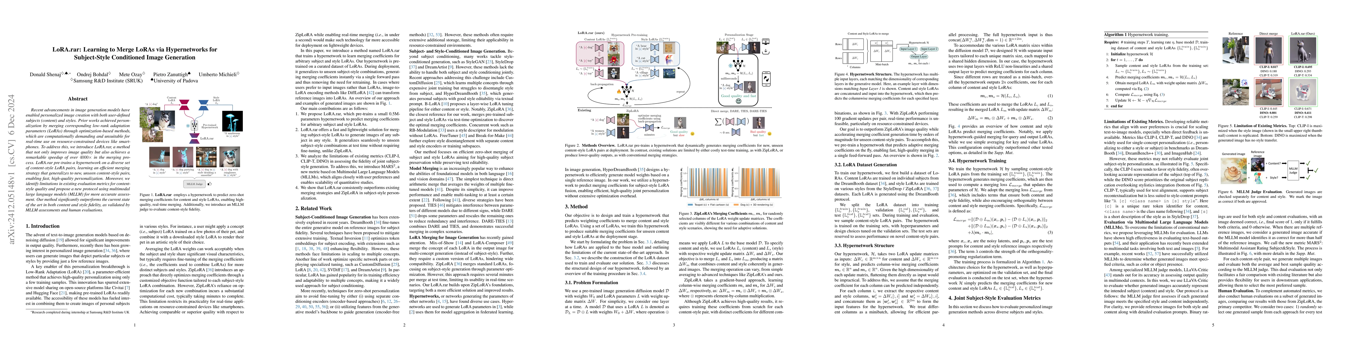 Thumbnail for LoRA.rar: Learning to Merge LoRAs via Hypernetworks for Subject-Style
  Conditioned Image Generation