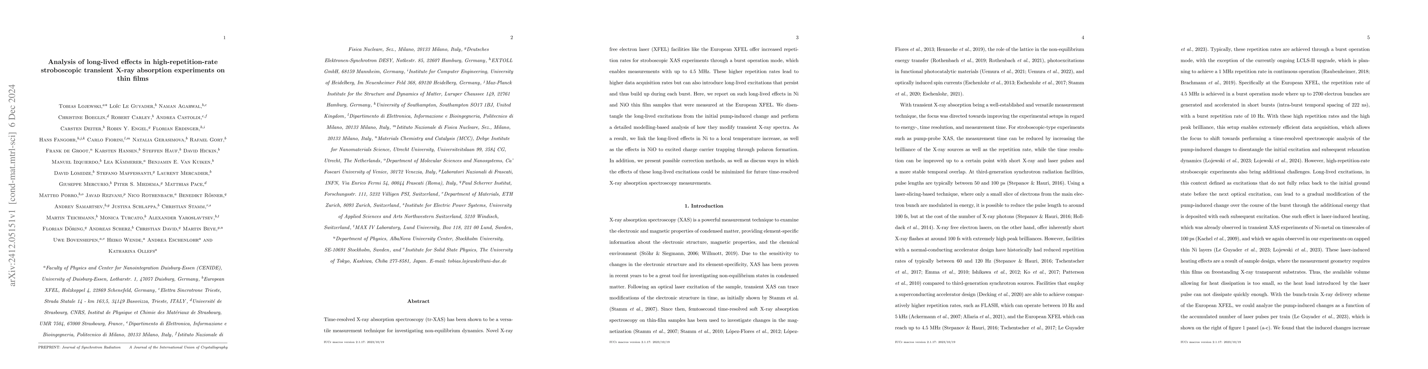 Thumbnail for Analysis of long-lived effects in high-repetition-rate stroboscopic
  transient X-ray absorption experiments on thin films