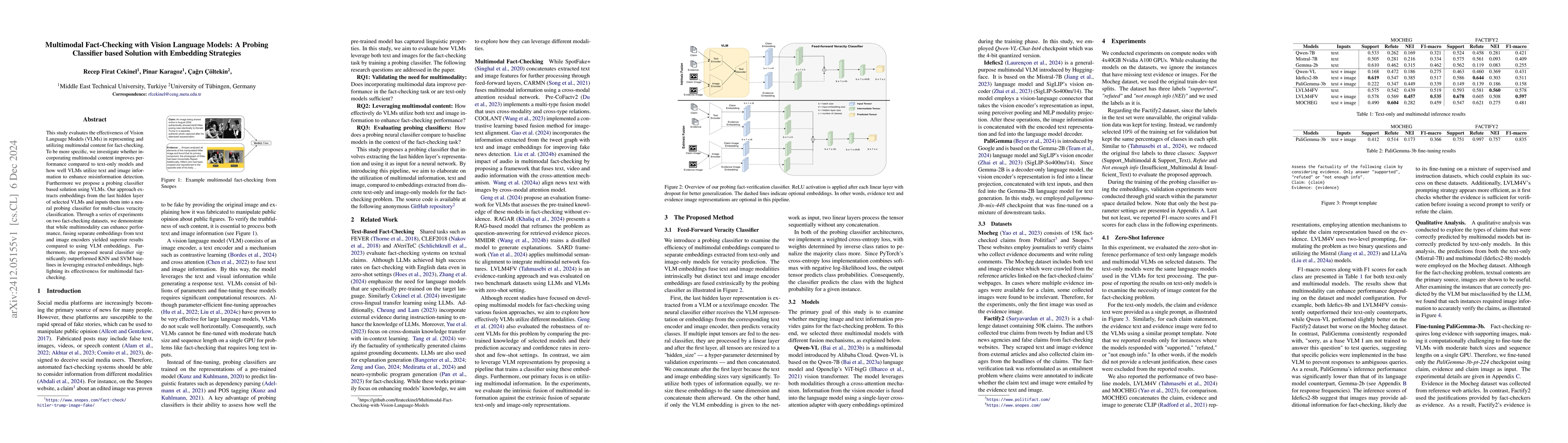 Thumbnail for Multimodal Fact-Checking with Vision Language Models: A Probing
  Classifier based Solution with Embedding Strategies