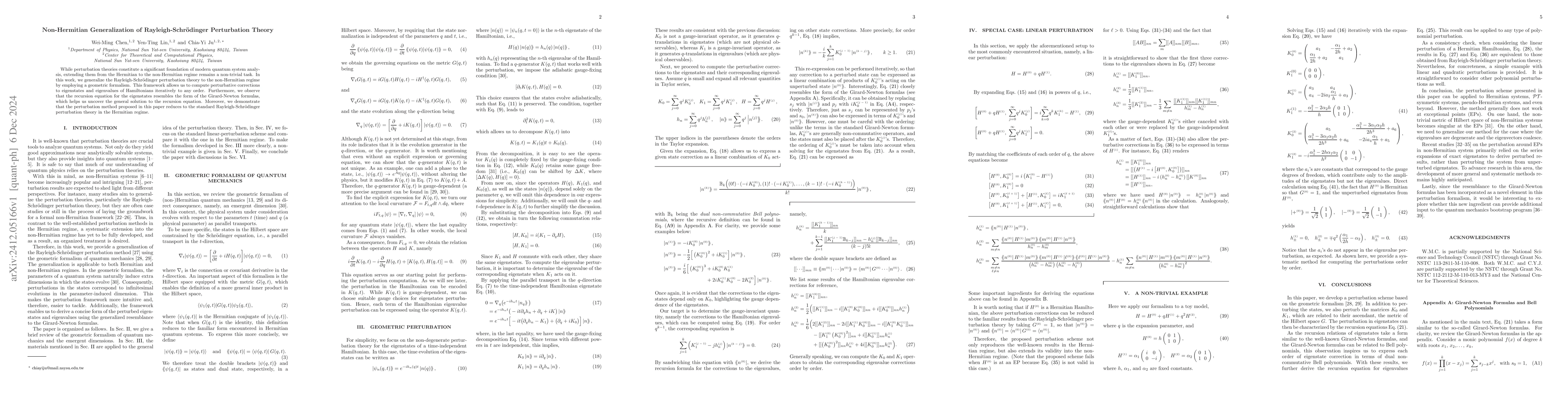 Thumbnail for Non-Hermitian Generalization of Rayleigh-Schrödinger Perturbation
  Theory