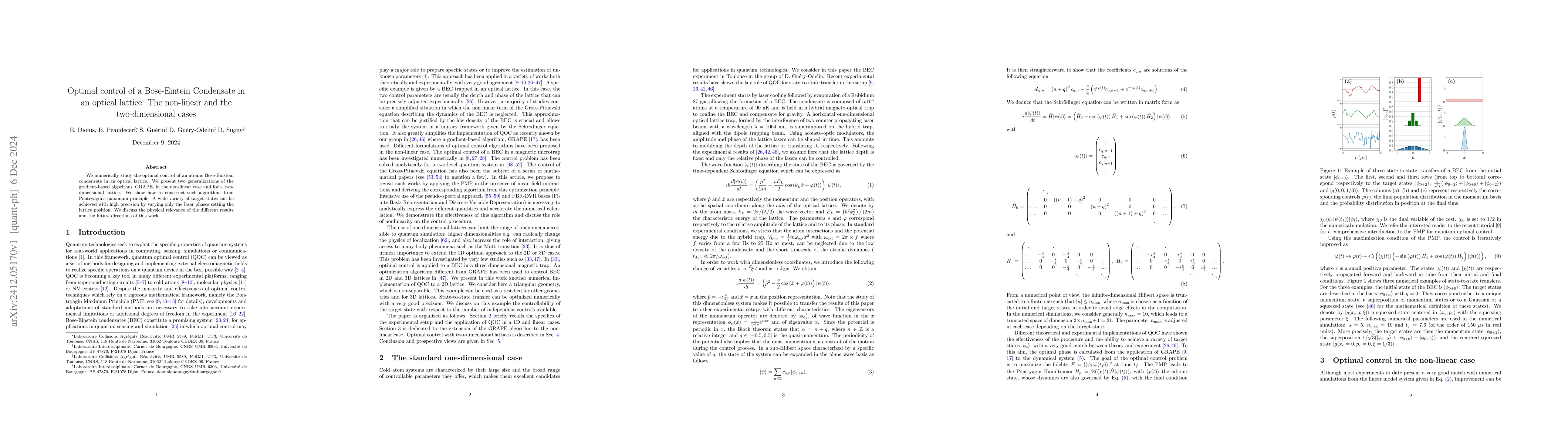 Thumbnail for Optimal control of a Bose-Eintein Condensate in an optical lattice: The
  non-linear and the two-dimensional cases