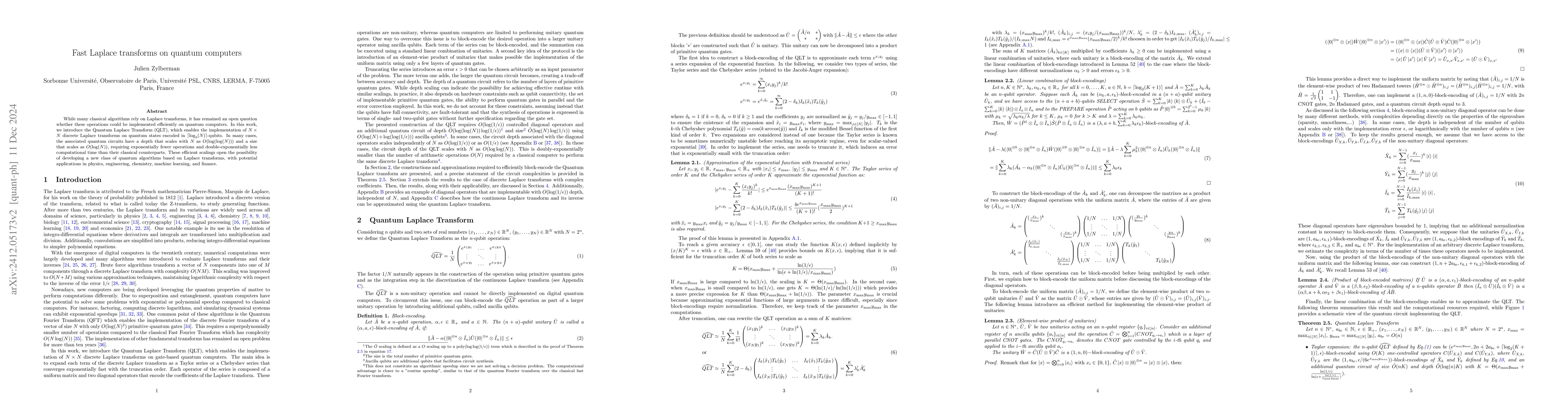Thumbnail for Fast Laplace transforms on quantum computers