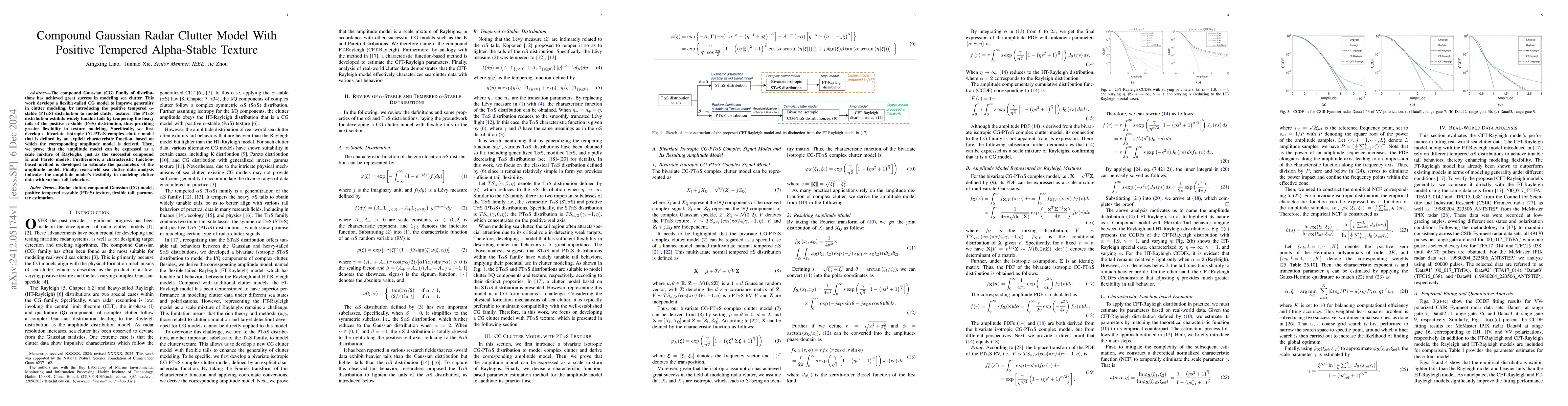 Thumbnail for Compound Gaussian Radar Clutter Model With Positive Tempered
  Alpha-Stable Texture