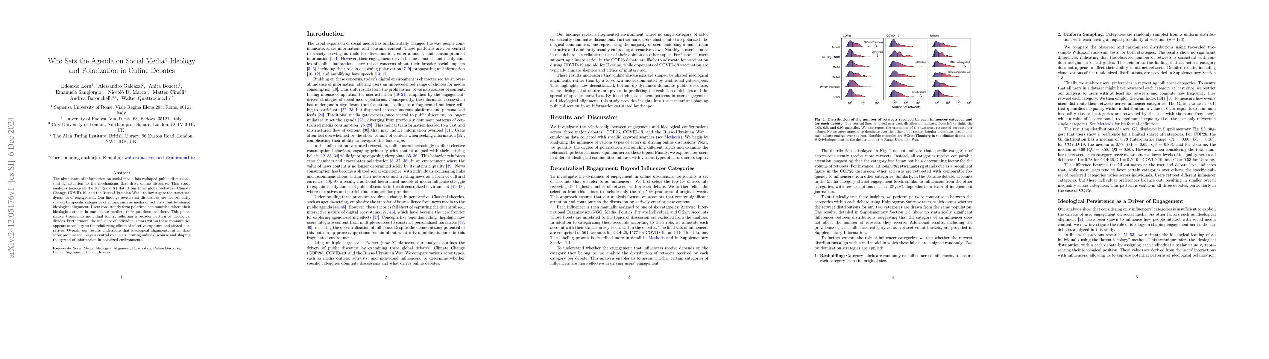 Thumbnail for Who Sets the Agenda on Social Media? Ideology and Polarization in Online
  Debates
