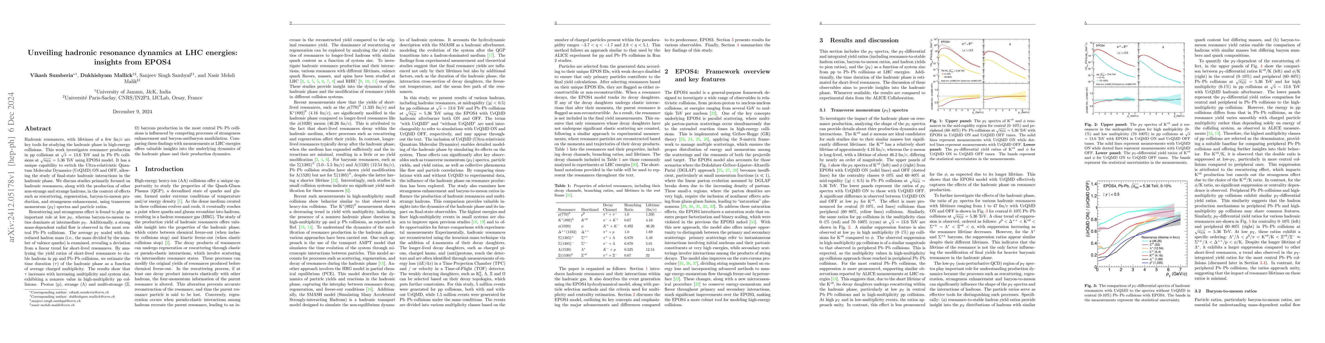 Thumbnail for Unveiling hadronic resonance dynamics at LHC energies: insights from
  EPOS4