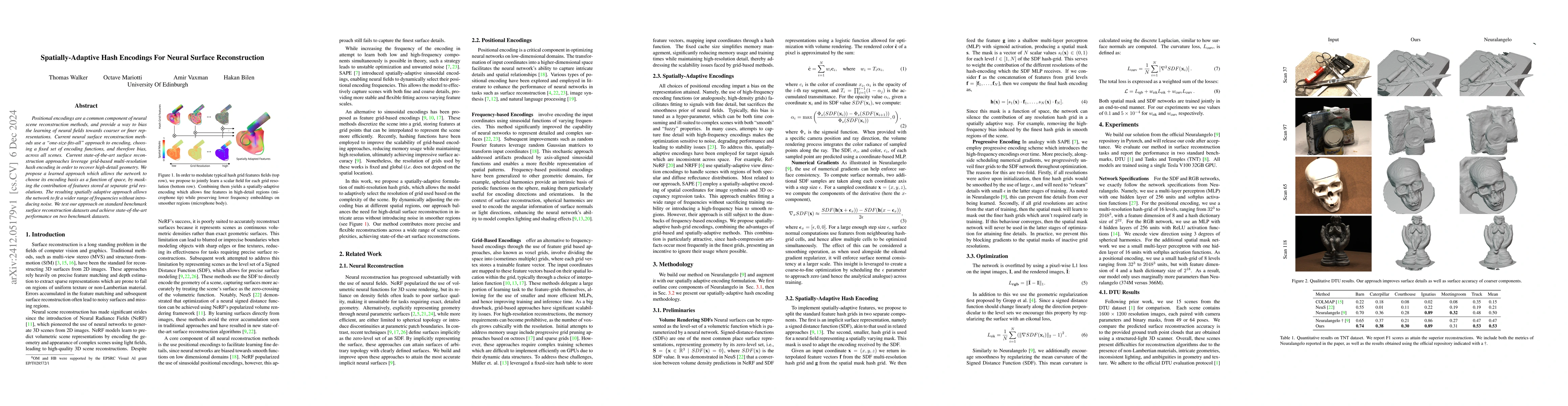 Thumbnail for Spatially-Adaptive Hash Encodings For Neural Surface Reconstruction