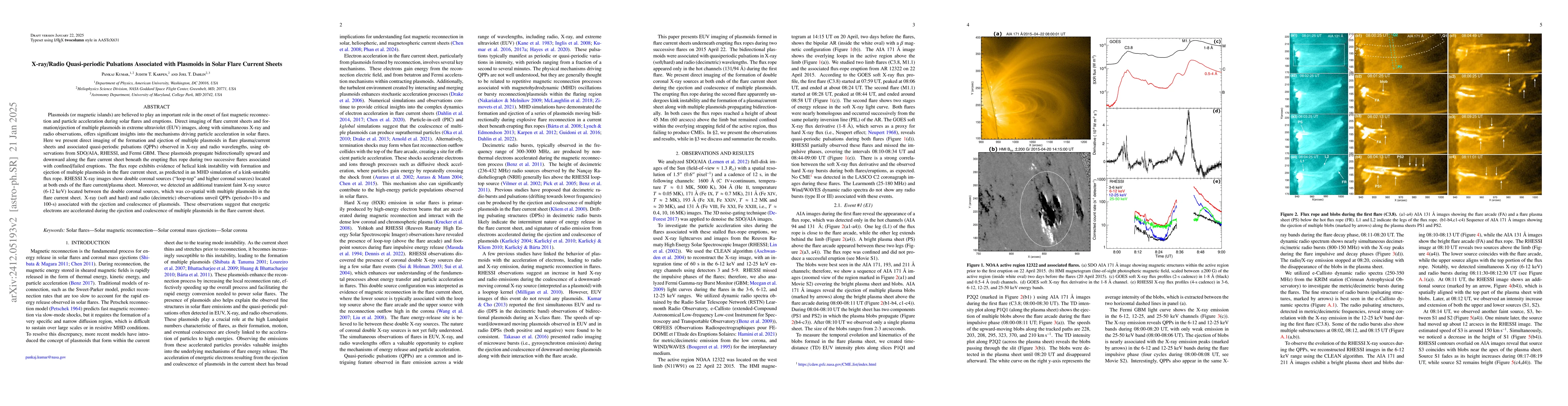 Thumbnail for X-ray/Radio Quasi-periodic Pulsations Associated with Plasmoids in Solar
  Flare Current Sheets