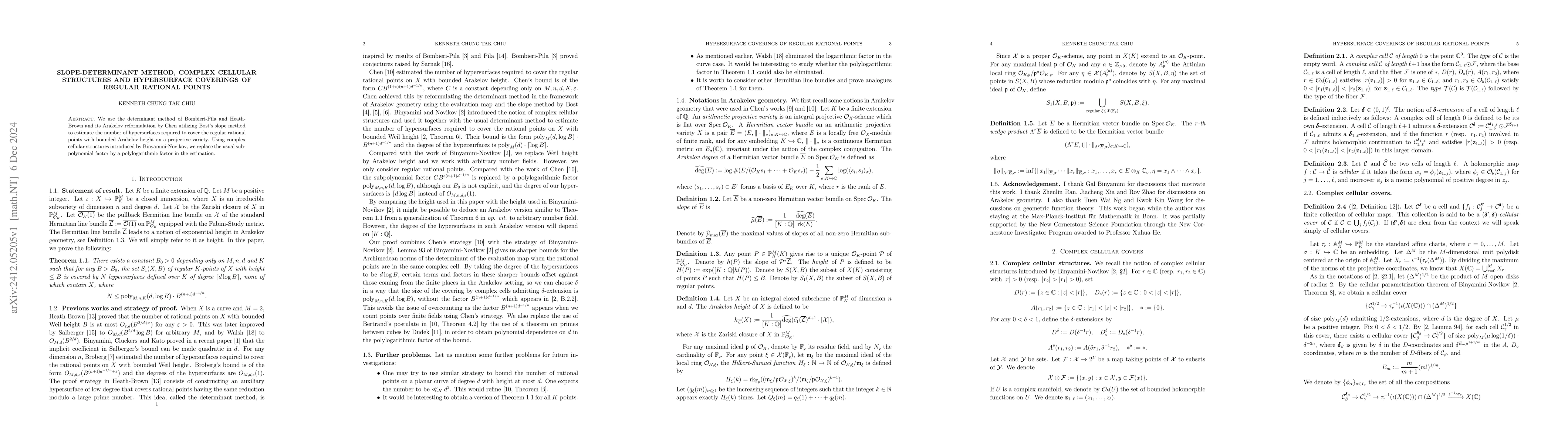 Thumbnail for Slope-determinant method, complex cellular structures and hypersurface
  coverings of regular rational points