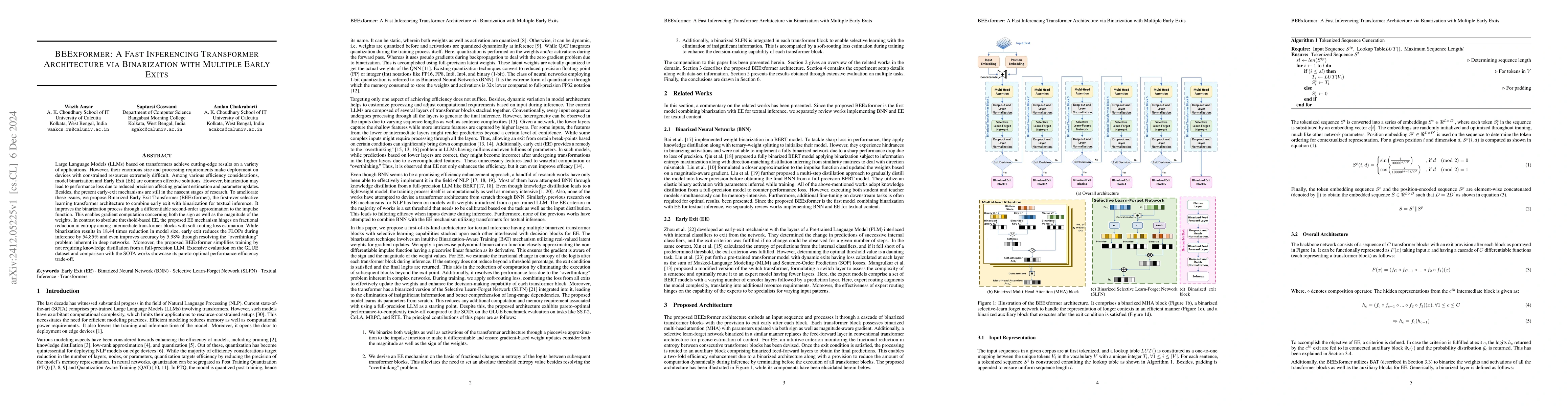 Thumbnail for BEExformer: A Fast Inferencing Transformer Architecture via Binarization
  with Multiple Early Exits