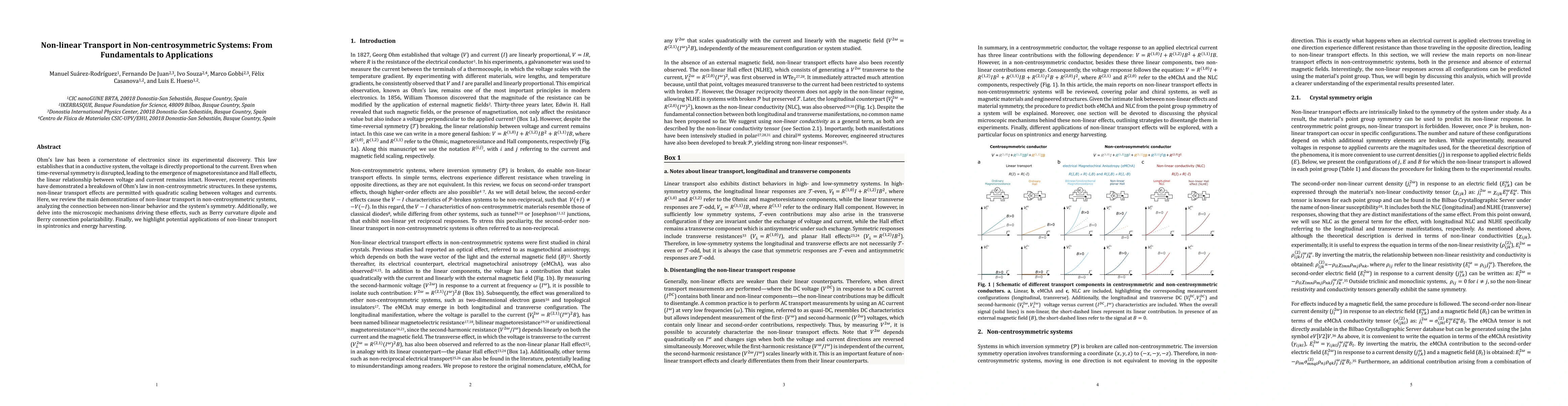 Thumbnail for Non-linear Transport in Non-centrosymmetric Systems: From Fundamentals
  to Applications