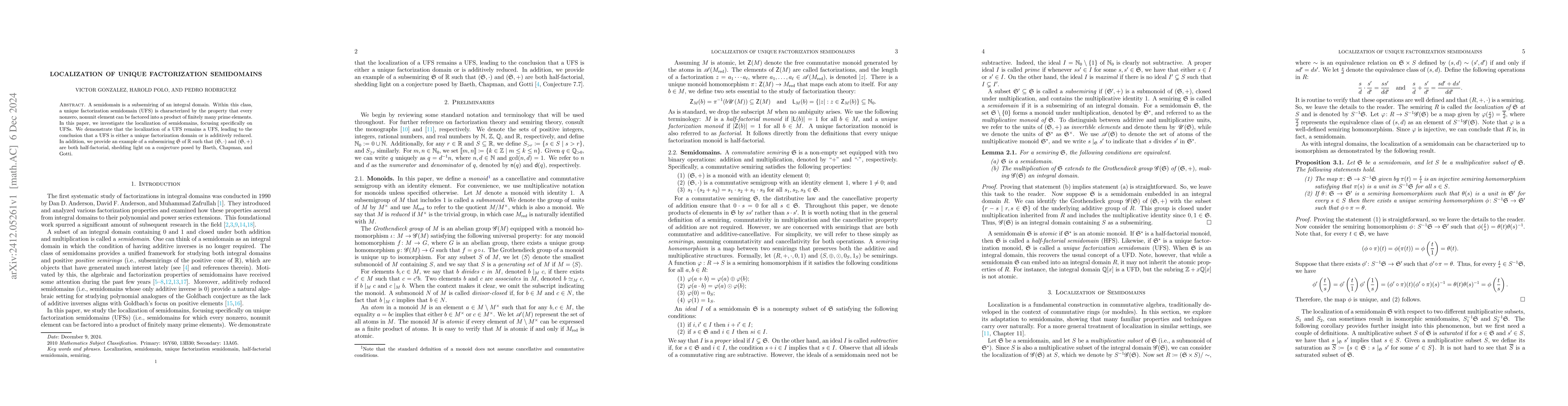 Thumbnail for Localization of unique factorization semidomains