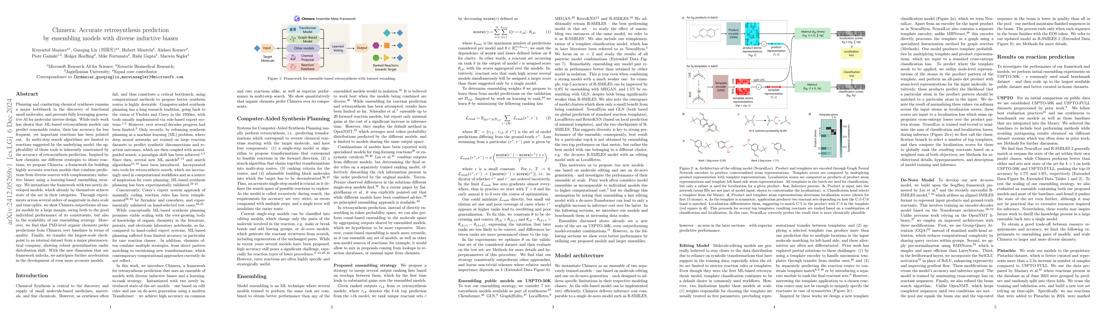 Thumbnail for Chimera: Accurate retrosynthesis prediction by ensembling models with
  diverse inductive biases