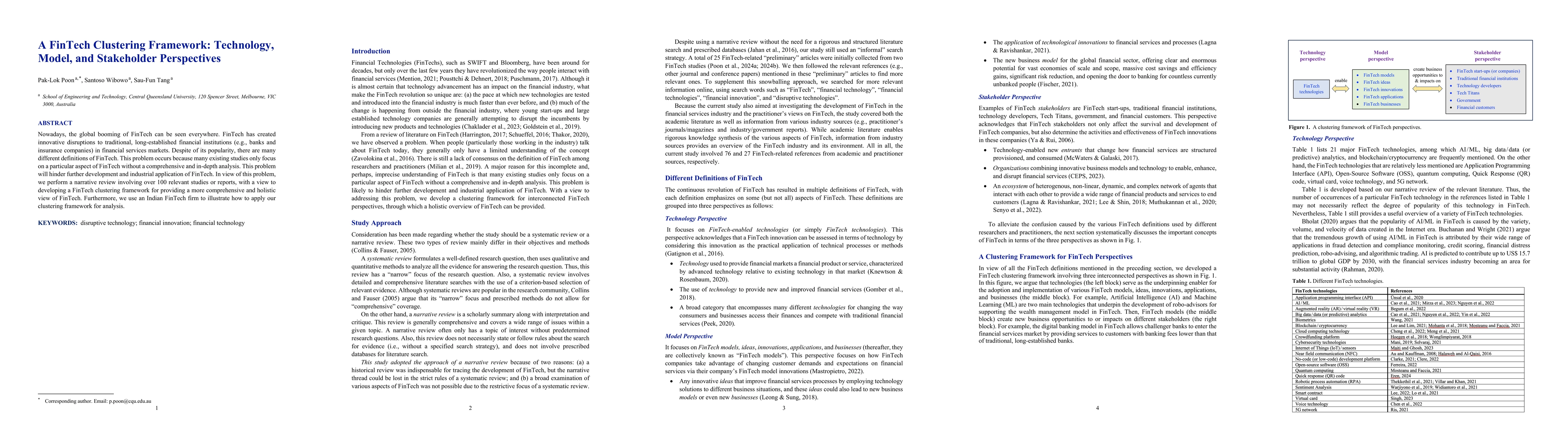 Thumbnail for A FinTech Clustering Framework: Technology, Model, and Stakeholder
  Perspectives