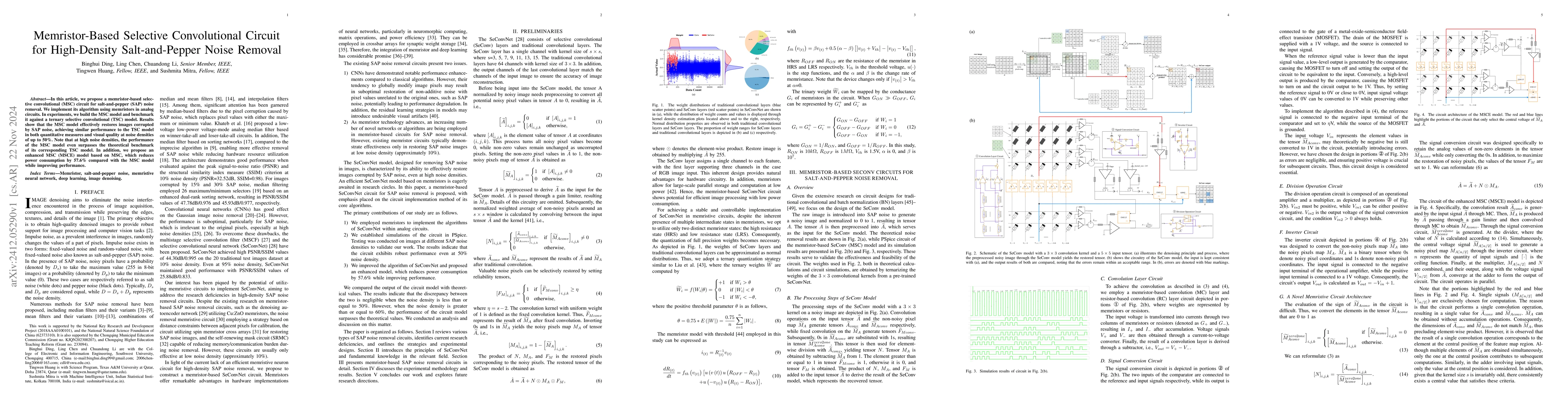 Thumbnail for Memristor-Based Selective Convolutional Circuit for High-Density
  Salt-and-Pepper Noise Removal
