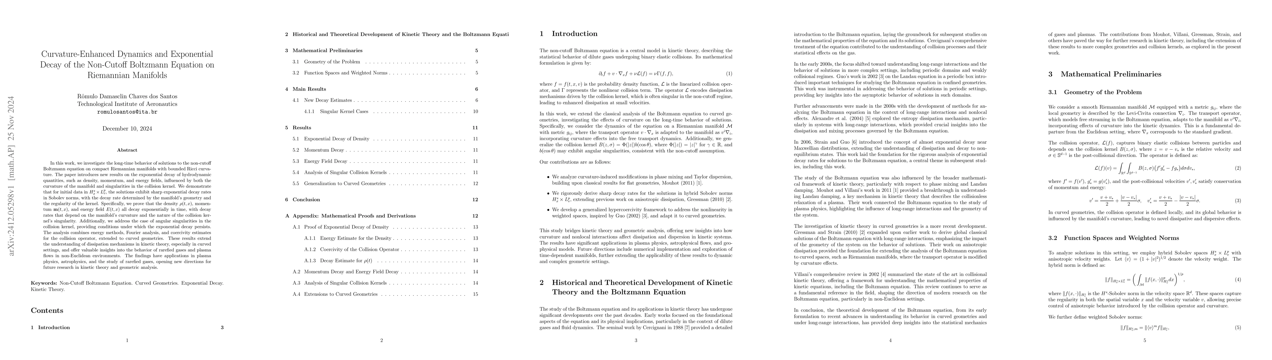 Thumbnail for Curvature-Enhanced Dynamics and Exponential Decay of the Non-Cutoff
  Boltzmann Equation on Riemannian Manifolds
