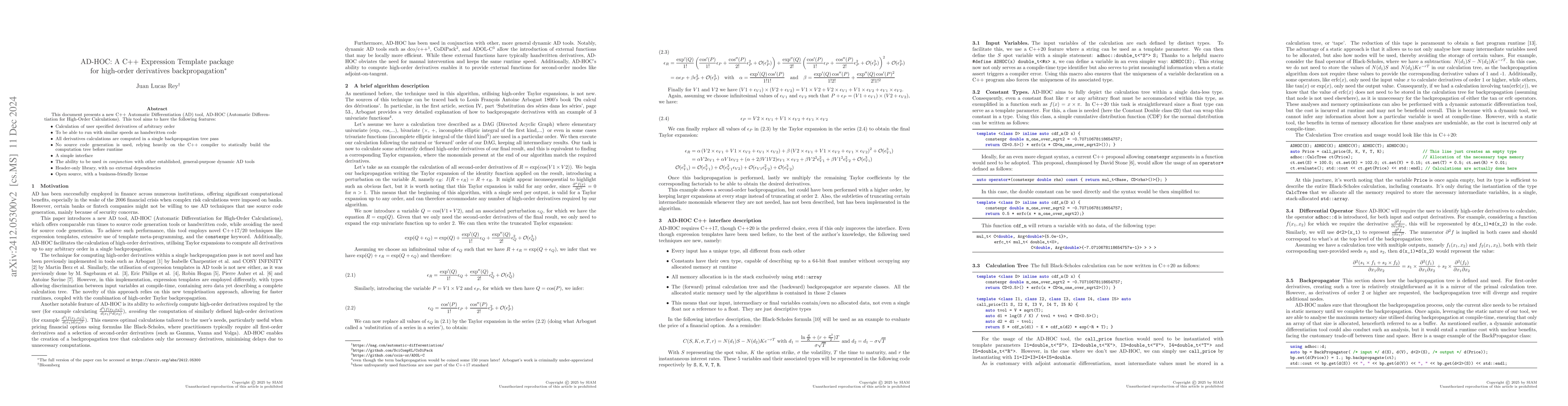 Thumbnail for AD-HOC: A C++ Expression Template package for high-order derivatives
  backpropagation